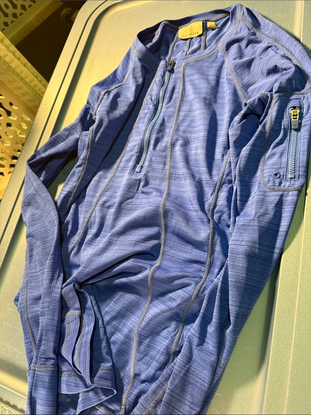Athleta Men's Heathered Blue Zip-Up Performance Sweater